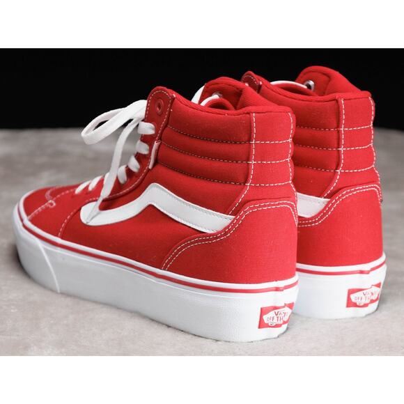 Vans Sk8 Hi Red White Platform Sneakers Skate Womens Size 10 Mens 8.5 NEW - Picture 13 of 16